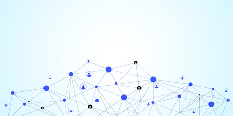 Network background. Connections with points, lines, and people icons. Vector illustration