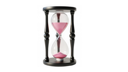 Classic black hourglass with pink sand on transparent background isolated on transparent background