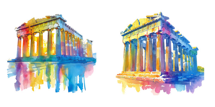 abstract color silhouette of acropolis watercolor vector illustration