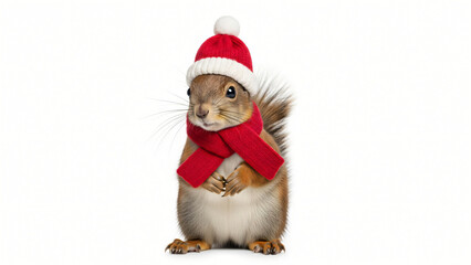 Adorable Squirrel Dressed in Winter Hat and Scarf for Festive Season