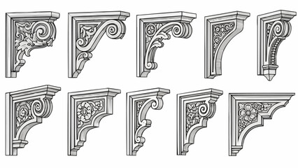 Collection of ornate architectural corbels and brackets in a drawing style. © Ajik