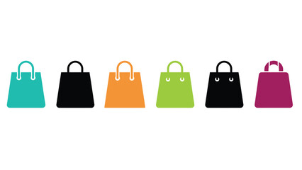 Colorful shopping bags in a row on white background