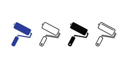 Black and white paint roller icons for DIY projects and painting