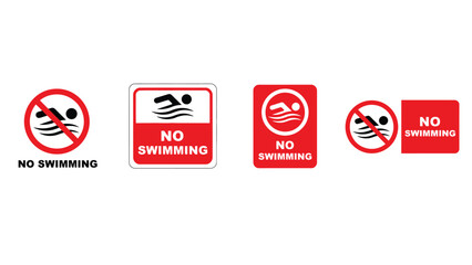Variety of no swimming signs on white background