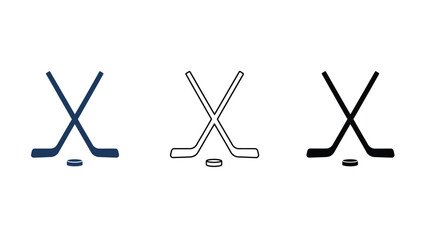 Hockey sticks and pucks in blue, white, and black colors