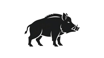 Fototapeta premium Black silhouette of a wild boar isolated on white background