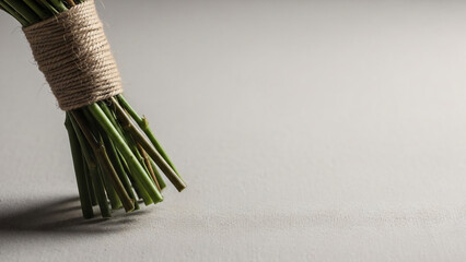 Rustic Natural Green Stems Tied with Twine on Textured Background
