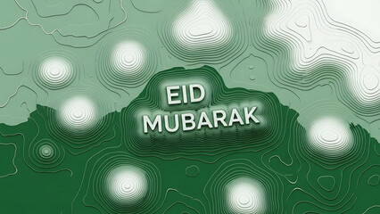 Abstract Green Topographic Landscape with Embossed Eid Mubarak Text, Symbolizing Joyful Islamic Holiday Festivities and Celebration