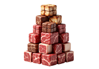 beef cubes pyramid stack of raw meat blocks
