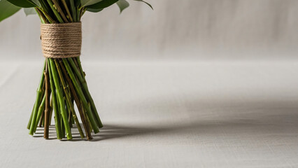 Natural Beauty Rustic Bouquet Base Tied with Twine Soft Lighting Copy Space