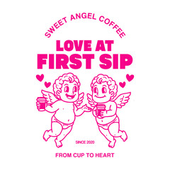 Fototapeta premium Cupid Angel graphic t-shirt with an edgy streetwear style. Modern illustration symbolizing love and heartbreak, ideal for urban fashion, youth streetwear, and print-on-demand apparel