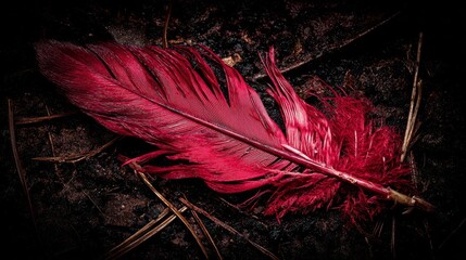 Vibrant Crimson and Scarlet Wing Feathers of a Cardinal Resting on Forest Ground