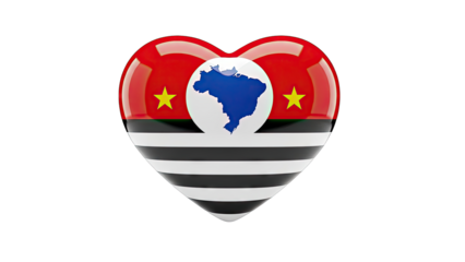 S?o Paulo Flag Heart with Brazil Map