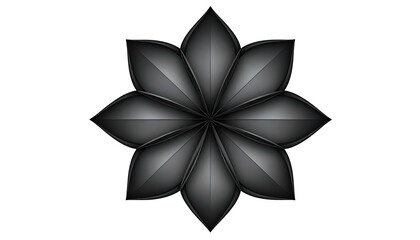 Black, stylized eight-petal flower graphic against a black background