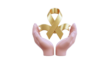 Hands holding a golden awareness ribbon