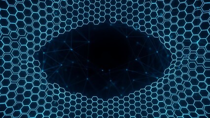 Abstract Digital Network Grid Background with Hexagonal Pattern and Connecting Dots