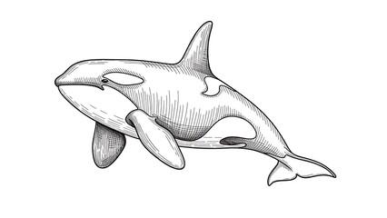 Fototapeta premium Orca illustration on white showing detailed monochrome artwork