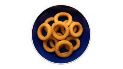 A plate of onion rings on a blue plate isolated on transparent background