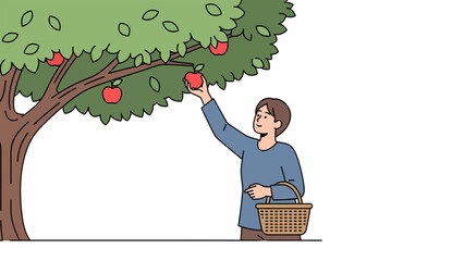 Man Picking Apples from Tree Branch.