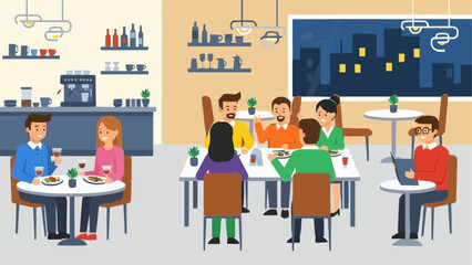 Diverse group of people enjoying a meal together at a restaurant.