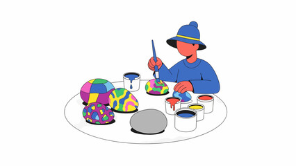 Artist Painting with Vibrant Colors and Brushes.