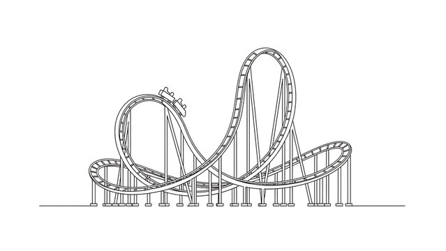 Rollercoaster illustration amusement ride outline on white