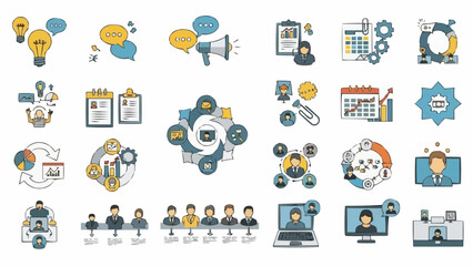 Business meeting and collaboration icons and illustrations set.