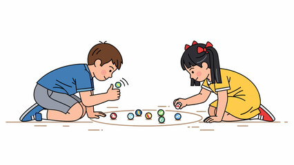 Children Playing with Marbles on Floor.
