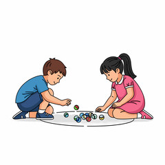 Children Playing with Marbles on Floor.