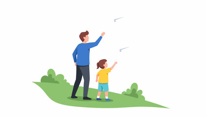 Father and Son Flying Kites Together.