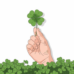 Hand Holding Four Leaf Clover Illustration.