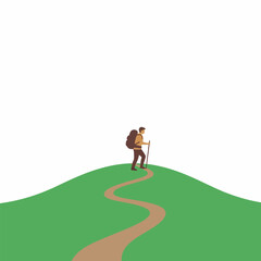 Hiker with Backpack and Trekking Poles Walking.