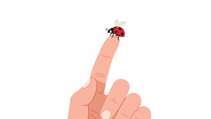 Ladybug on Human Finger Illustration.
