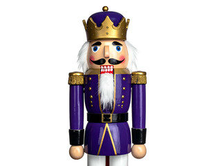 Regal wooden figurine of a soldier with a crown, purple coat, and white hair