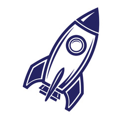 Simple vector illustration of a blue and white rocket ship suitable for design projects