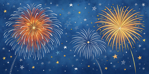 Silvester 2026 New year New Year's Eve Party, new years eve background banner panorama long- firework fireworks on rustic dark blue night sky texture