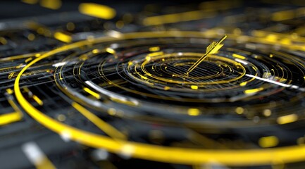 Abstract Arrow Hitting Target. Futuristic Technology Concept.