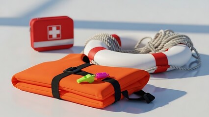 Emergency Kit with Life Jacket and First Aid Box.