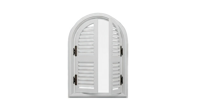 White Arched Window with Open Louvered Shutters