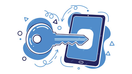 Digital Security Key Unlocking Mobile Device Access Illustration.