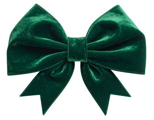 Emerald green velvet bow on a transparent background, perfect for holiday decoration