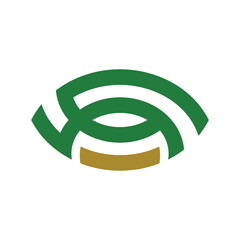 Stylized S Organic Eye or Leaf Logo in Green and Gold