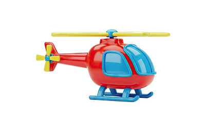 Red Toy Helicopter with Blue Accents and Yellow Rotors
