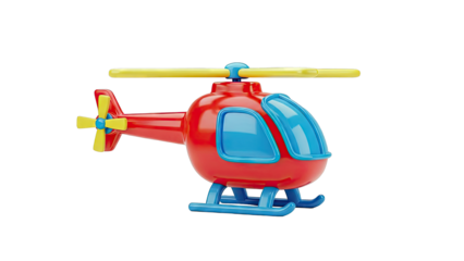 Red Toy Helicopter with Blue Accents and Yellow Rotors