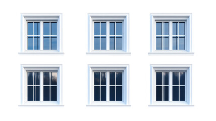 Fototapeta premium Set of six architectural windows on transparent background