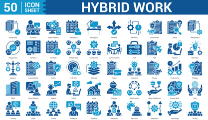 Hybrid Work color style Icon Set Collection Concept With Icon Of assignment, in person, digital platform, attendance, workspace, management, and more. Illustration eps