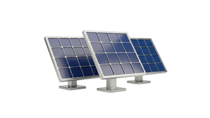 Three Solar Panels on White Background
