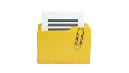Yellow File Folder with Paperclip and Documents Icon