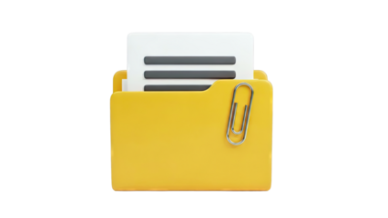 Yellow File Folder with Paperclip and Documents Icon
