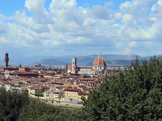 Obraz premium Panoramic aerial view of Florence, Italy with the Duomo of Santa Maria del Fiore Cathedral in the focal point. 